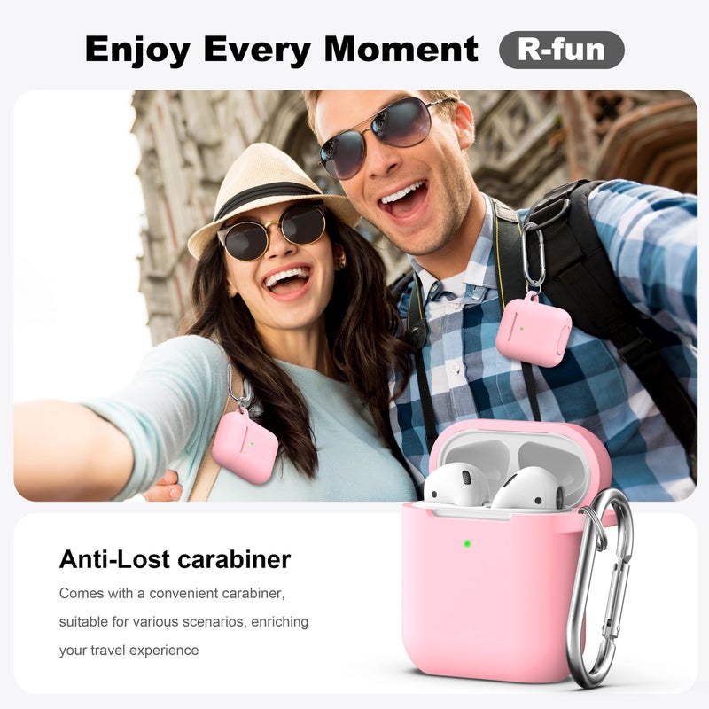 R-fun Compatible with AirPods Case Cover, Soft Silicone Protective Cover with Keychain for Women Men Compatible with Apple AirPods 2nd 1st Generation Charging Case, Front LED Visible,Pink - Image 2